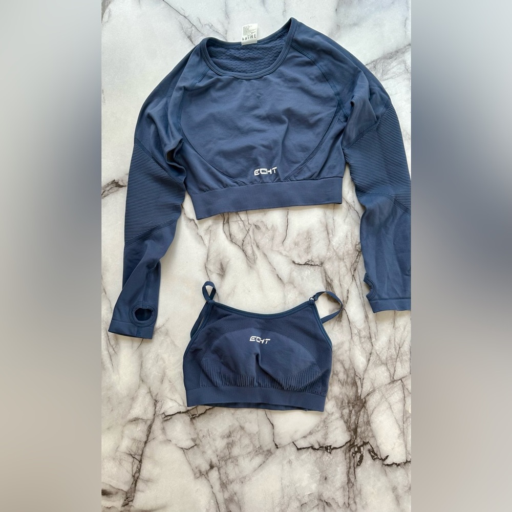 Echt Apparel Arise Sportsbra Long Sleeve Top And Leggings Set- Indigo- Small (8) - Picture 2 of 3